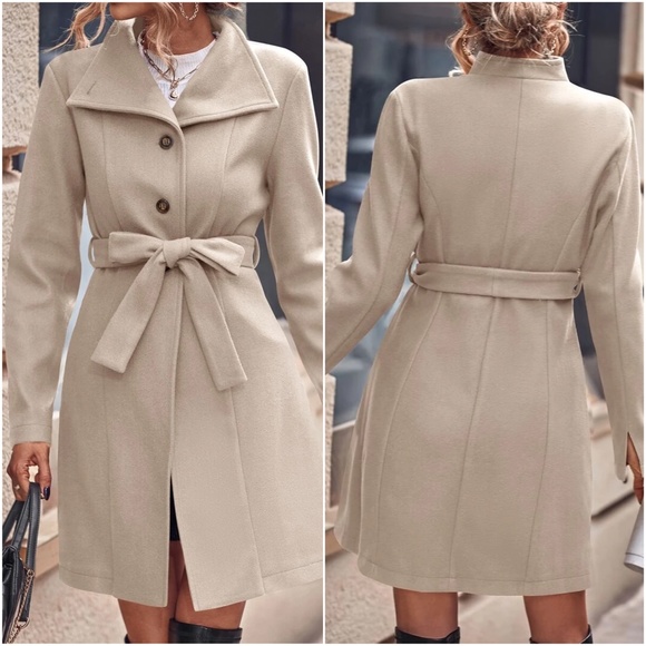 Classic Button up High Collar Jacket Coat - Picture 2 of 4